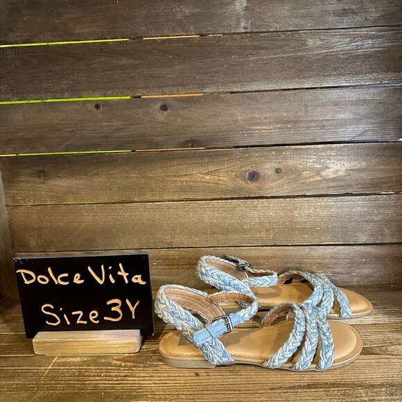 New Girls DV Dolce Vita Cosmic Blue Strappy Ankle Strap Braided Sandals Size 3 Y - Picture 1 of 6